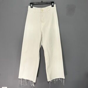Zara white Wide-Leg Frayed Hem Pants